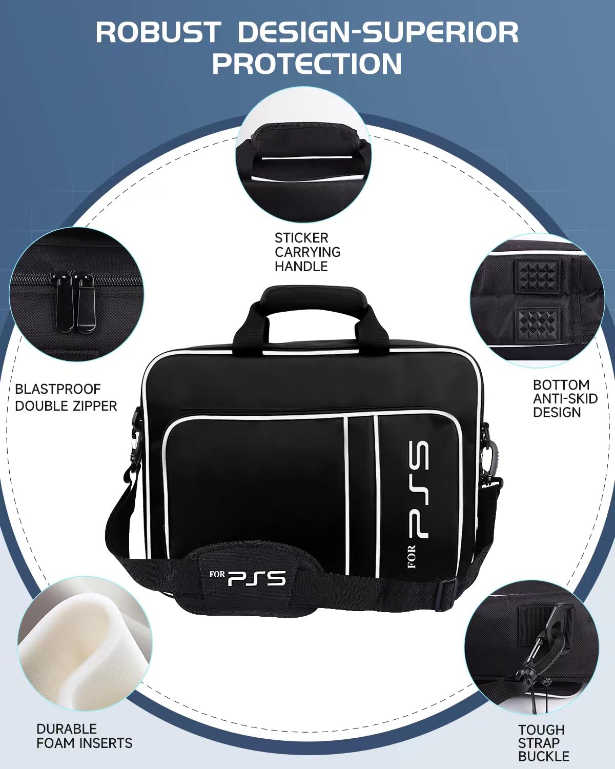 PS5 Carrying Case, Waterproof Shockproof Console Storage Bag with Shoulder Strap, Fits Disc & Digital Editions, Includes Controller Storage