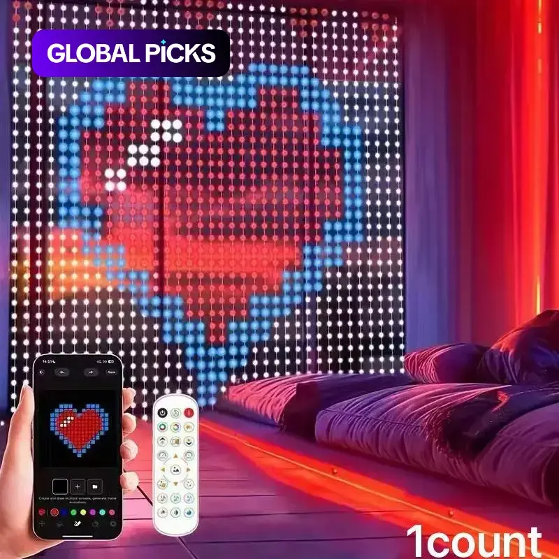 Smart RGB Curtain Light DIY LED Lamp with Color Changing Wall Lights APP & Remote Control, Indoor Decoration for Valentine's Day Christmas, Holiday Parties