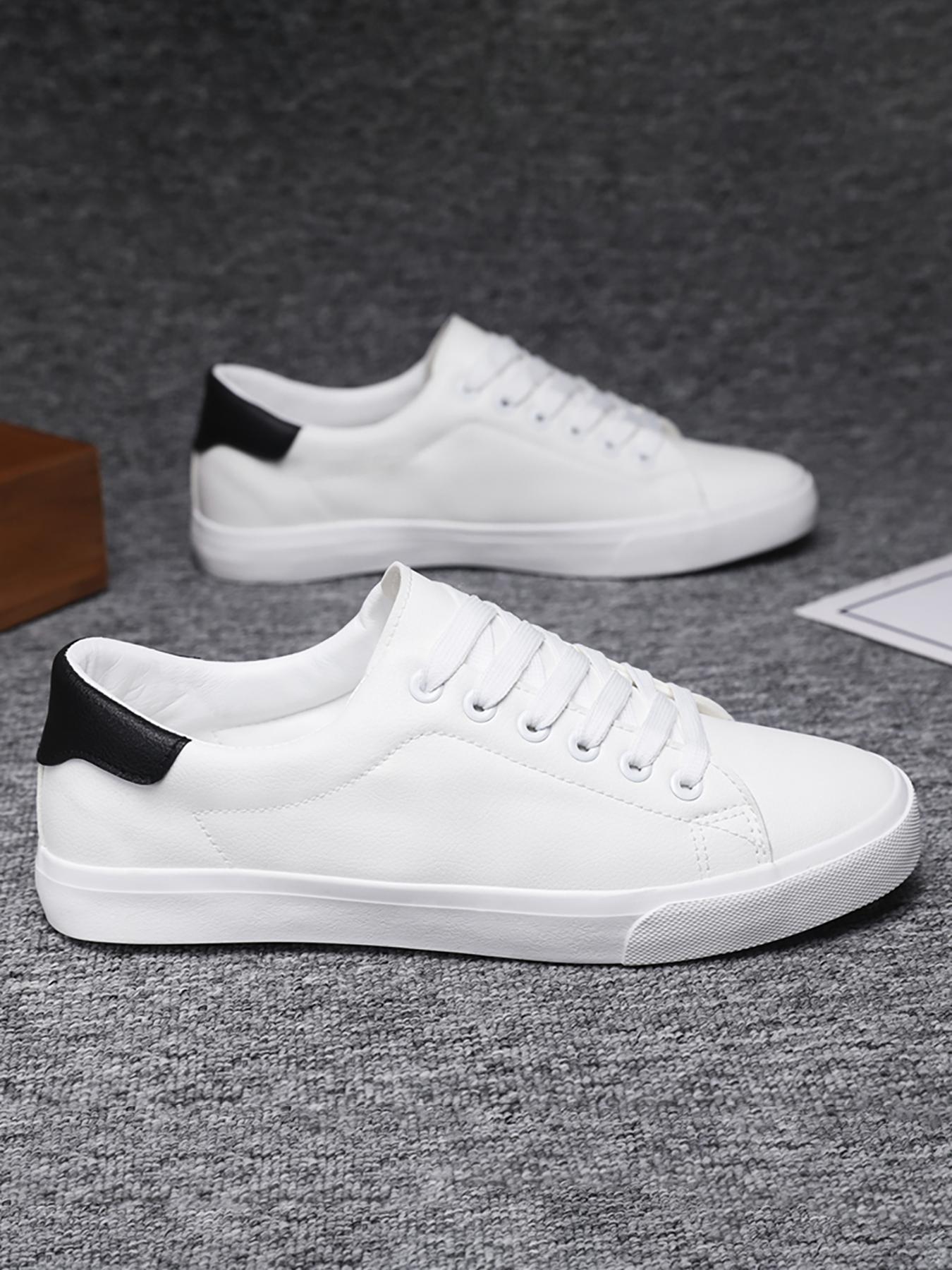 ?Men\'s White/Black Spandex Low Top Quick Dry Comfortable Lace up Shoes White microfiber lace-up casual low-top shoes for men with  main image 3