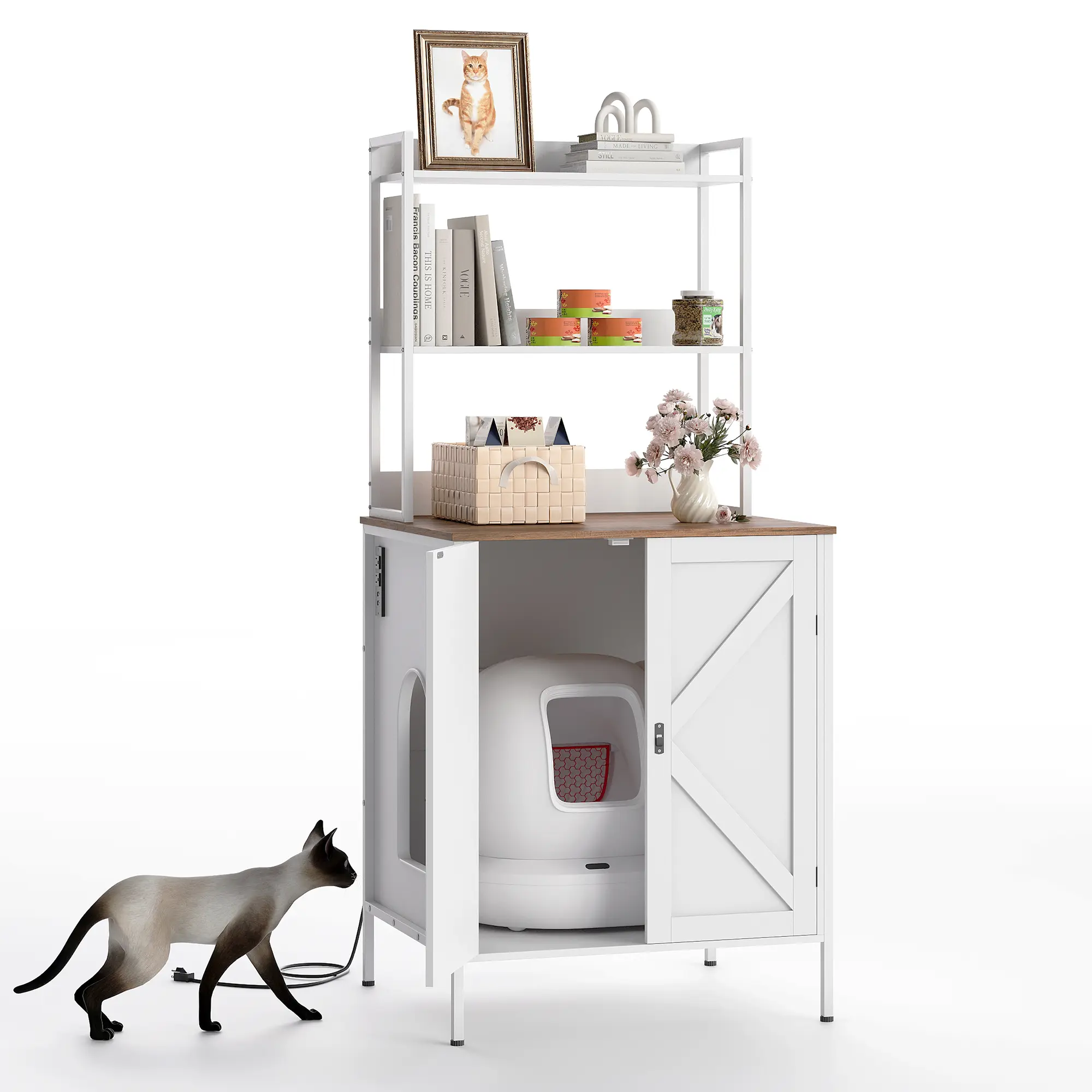 Hidden Cat Litter Box Cabinet with Storage – 70" Tall Enclosure Fits Most Litter Boxes, Discreet & Easy-Clean – Modern Design for Any Room