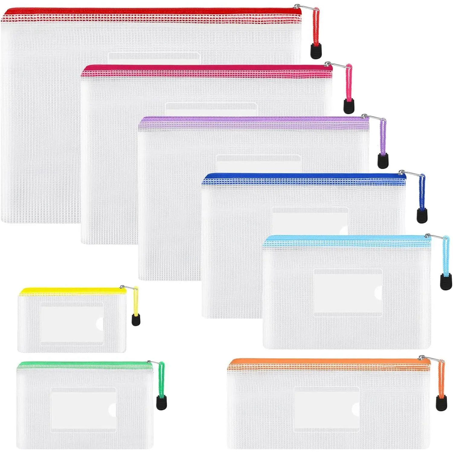 8 count Mesh Zipper Pouch - 8 Sizes  Zipper Bags, 8 Colors  Plastic for Travel Storage, Office Appliances