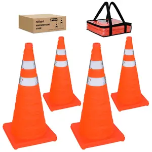 Nilight 28 Inch Collapsible Traffic Safety Cones 4 Pack - Bright Orange Parking Cones with Reflective Collars for Roadside  , Parking, Driving Practice