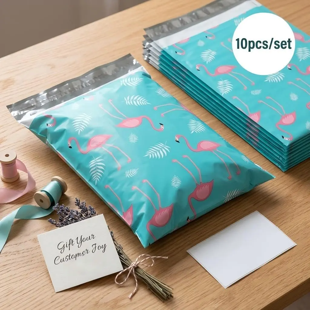 Pretty Package Designer Poly Mailer 10 Pack Heavy Duty Waterproof Polymailers Self Seal Shipping Bag for Small Business, Cute Packaging, Postal Bags