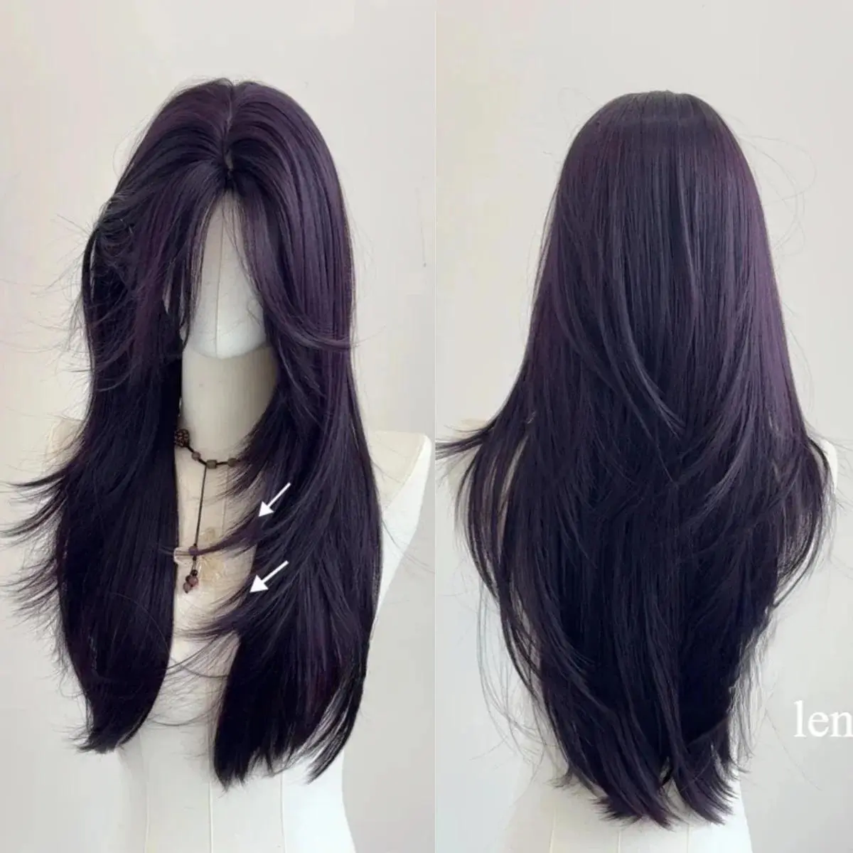 Ashely Dark Purple Wig Female 22inch Long Hair Curtain Bangs Layered Nature Straight Hair Cosplay Synthetic Wigs Lolita Perruque