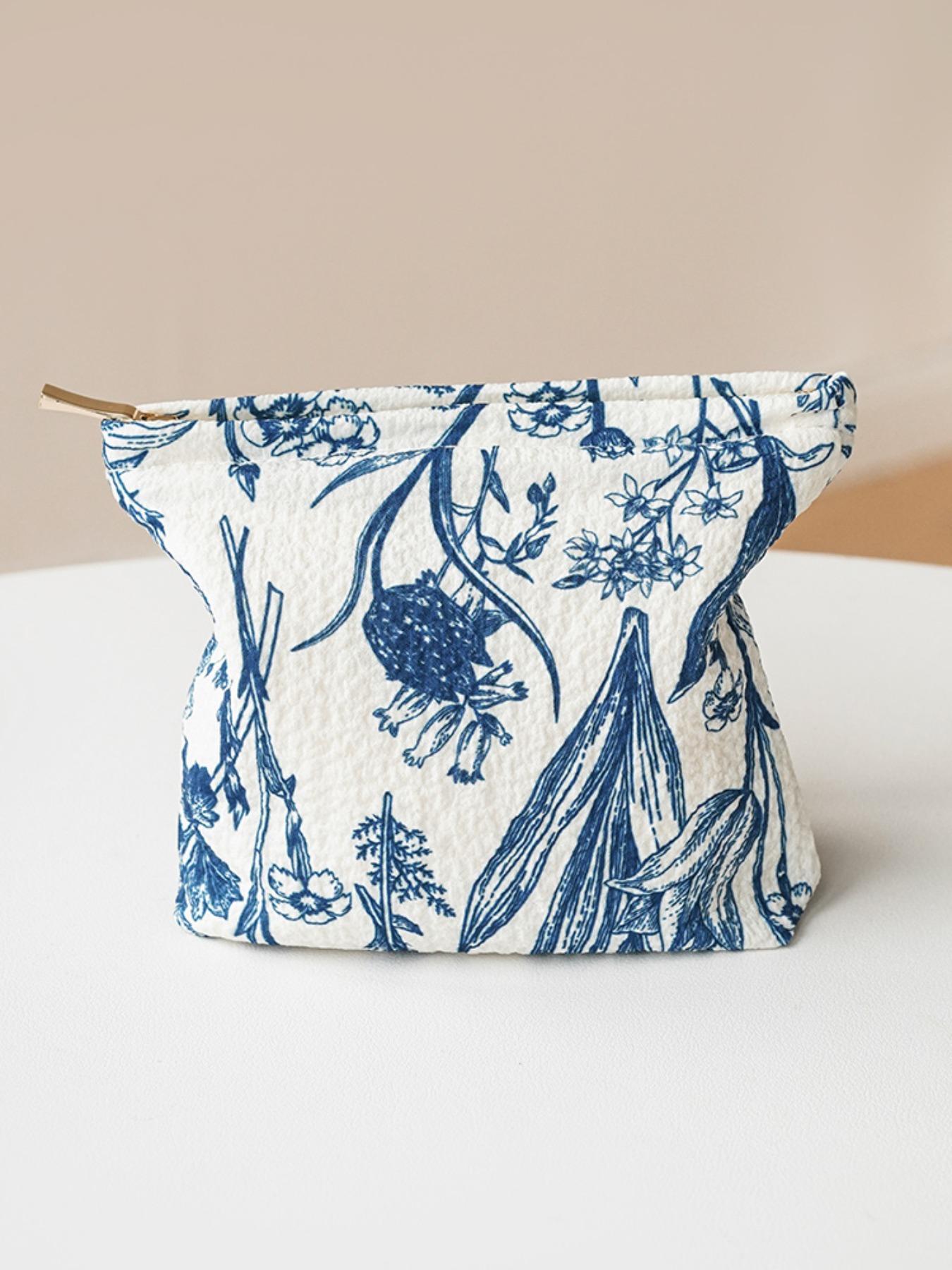 Floral Pattern Makeup Bag, Portable Cosmetic Storage Bag, Zipper Makeup Organizer Pouch, Versatile Storage Bag for Travel, Dormitory, Office, Home, Handheld Cosmetic Pouch