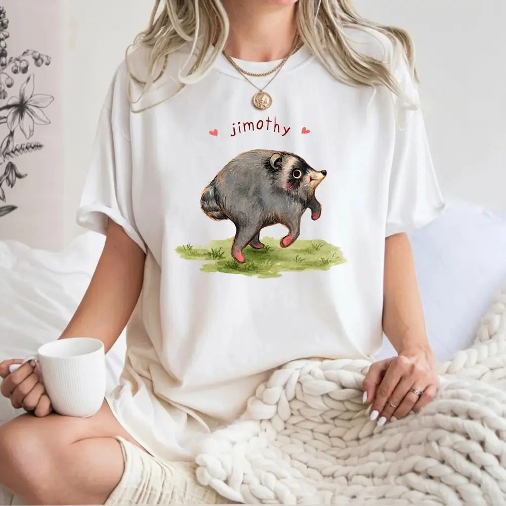 Unisex Funny Raccoon Meme T-Shirt with Geometric Art Graphic, Soft Breathable Cotton, Loose Fit Casual Streetwear