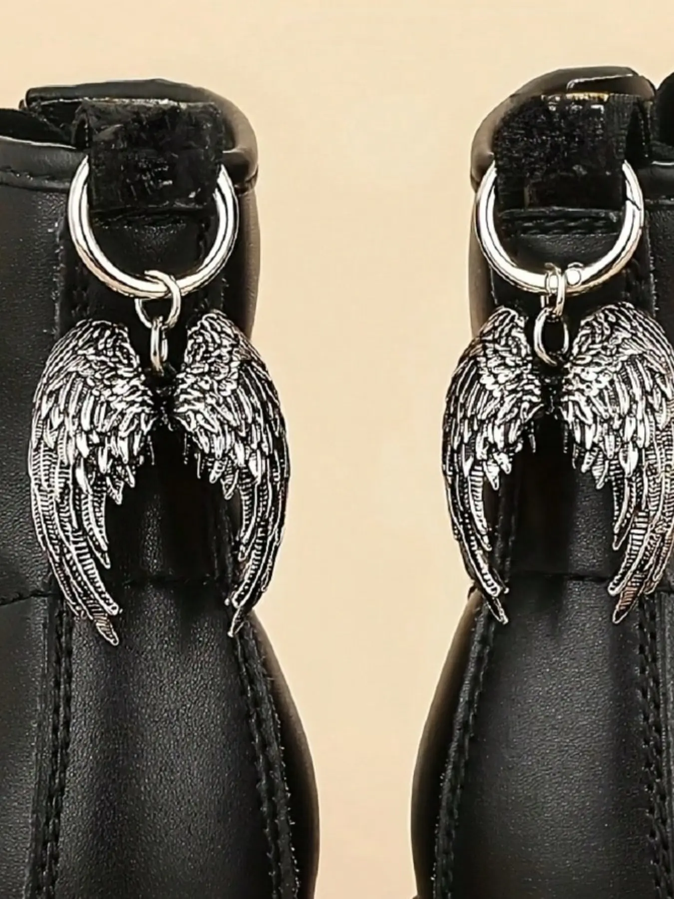 Vintage Silver Color Angel Wings Shoe Charms, Edgy Y2K Shoe Clips for Punk Goth Streetwear, Upgrade Your Boots Fashion Accessory