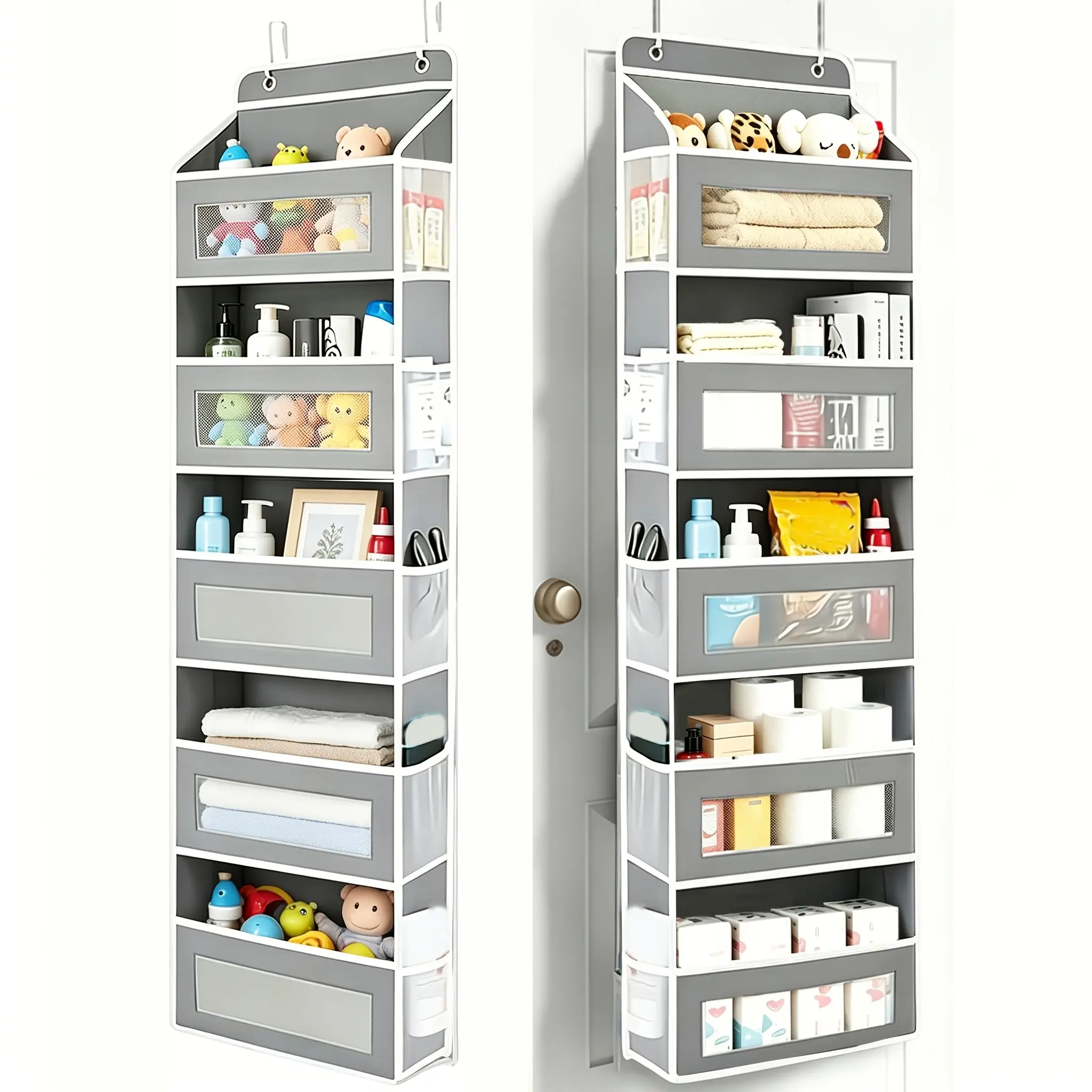 Over The Door Organizer Storage, 5 Shelf Hanging Door Organizer With 10 Large Capacity Pockets, No Drilling Required Anti Tilt 44 Lb Load Behind Door Storage For Bedroom, Bathroom, Pantry, Nursery, Child Children Nursery