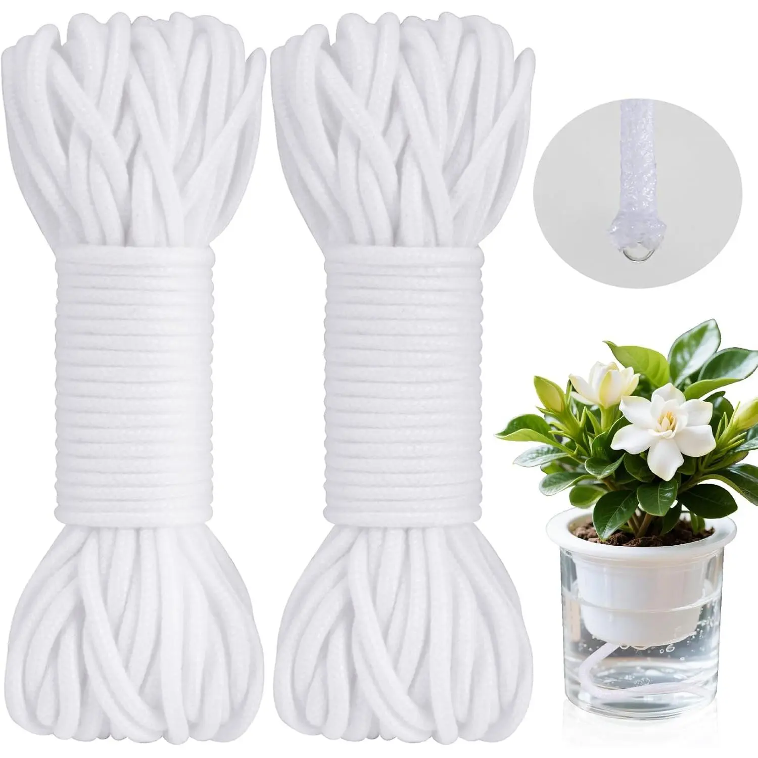 Self Watering Rope - 39  × 1/6 Inch Self Watering Rope for , Wicking Cord for  DIY Self-Watering System, Capillary Wick for Garden Potting Orchid Tomato (19.5Feet/Roll)