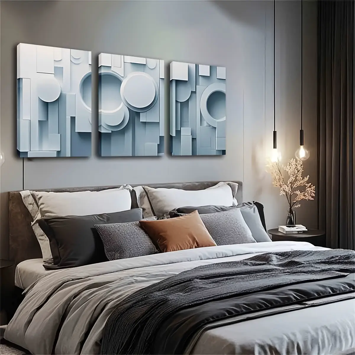 Framed 2D Flat Print Wrapped Canvas Set of 3 - Light Grey Geometric Wall Art, Brand-New Decor with 2 Size Options, Suitable for Dining Rooms, Bathrooms (Home Decor Posters & Prints)