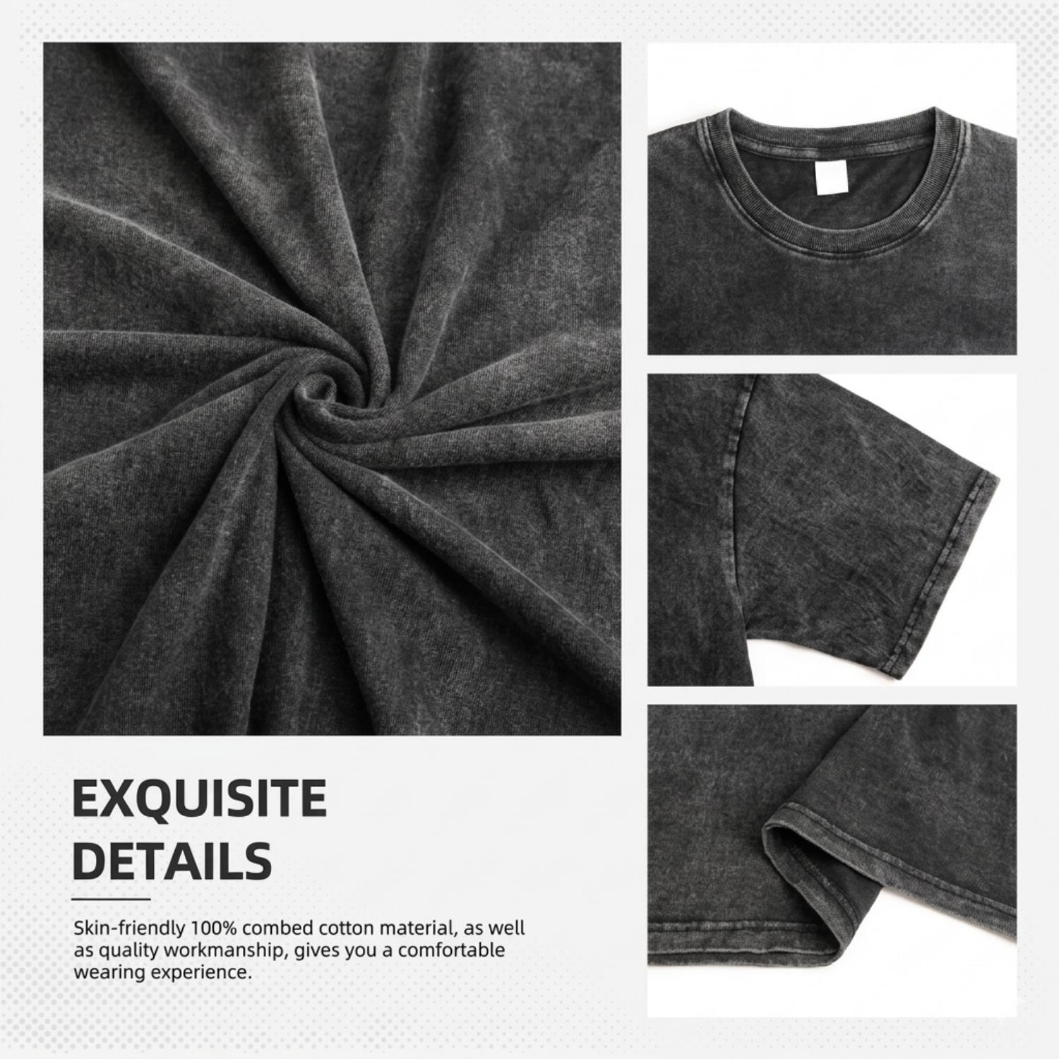 Men's Letter Printed Round Neck Summer Short Sleeve T-Shirt Distressed Cotton High-Quality Fabric Comfortable Moisture-Wicking