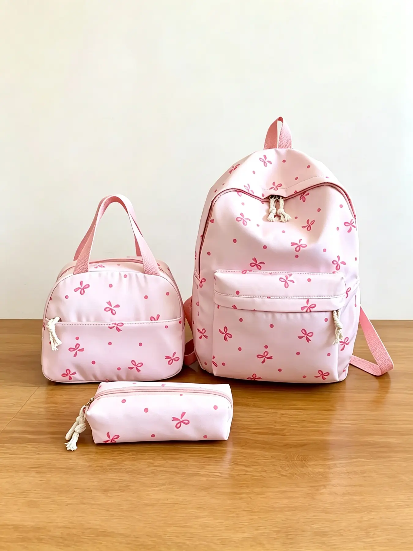 Cute Bow Student Backpack Set 3 Piece Fashion Portable Handbag Pencil Case Multiple Colors Available Stylish Durable Perfect For Daily Commute Travel School Supplies For Teen Girls Boys
