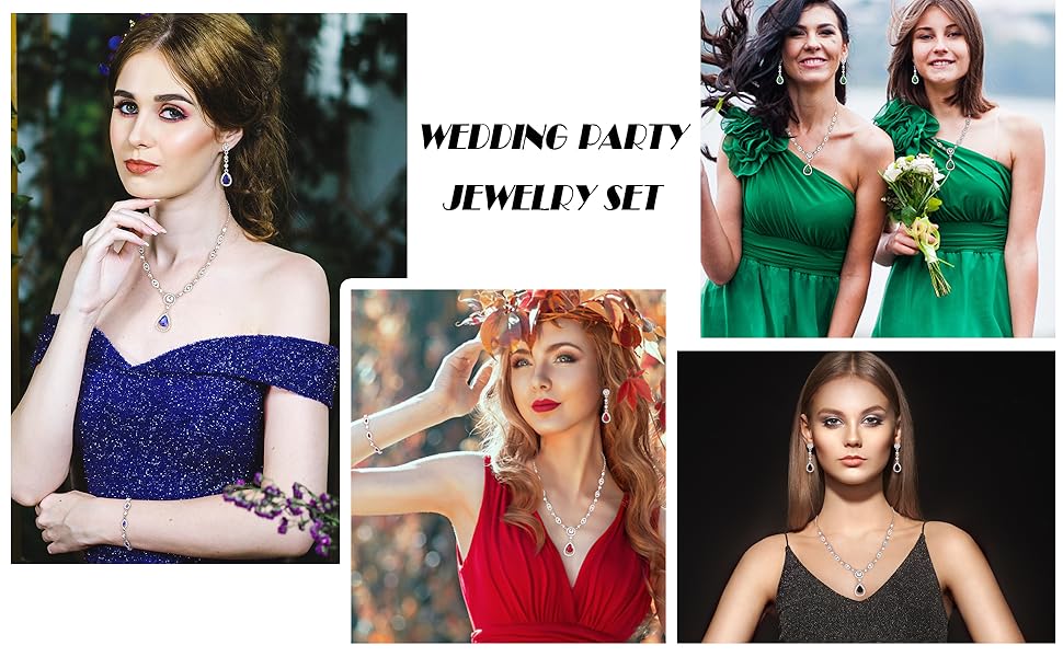 FIBO STEEL Luxurious Bridal CZ Jewelry Set for Women Wedding Party Prom Bridesmaid Teardrop Pendant Earrings Necklace Bracelets Eco-friendly Alloy Sparkling CZ Adjustable Size Ideal Gift FIBO STEEL Luxurious Bridal CZ Jewelry Set for Women Wedding Party Prom Bridesmaid Teardrop Pendant Earrings Necklace Bracelets Eco-friendly Alloy Sparkling CZ Adjustable Size Ideal Gift