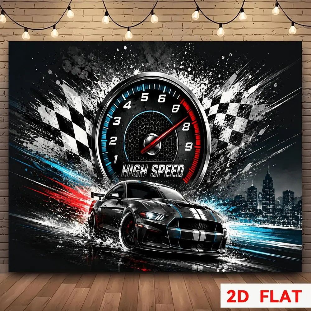 2D Flat Banner high speed racing car themed HD digitally printed polyester photography backdrop, soft lightweight foldable background cloth, suitable for party decor, portrait photography, product shooting, vid
