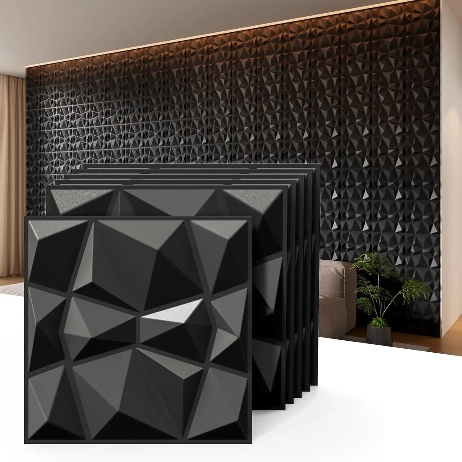 3D Wall Panel Diamond Black/White 30cm X 30cm Indoor Wall Decoration for Living Room Bedroom Hotel Office Decorative Wall Panels