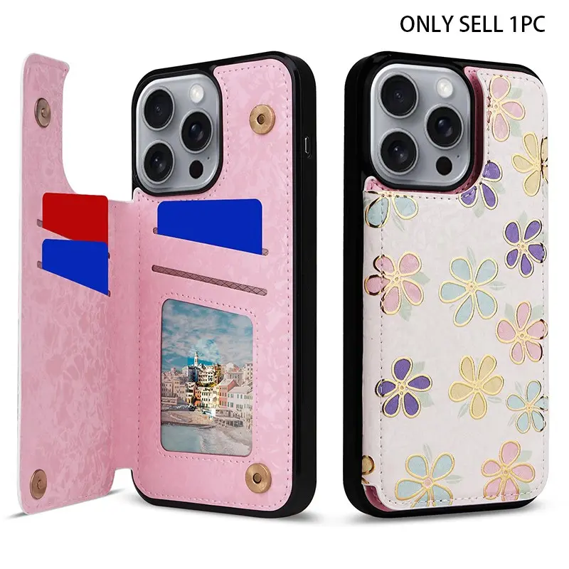Floral Pattern, Cellphone Patterned, Vibrant Protective Phone Case with Card Holder, Casing Wallet, PU Leather Multi Card Position, Durable, for iPhone 17 16 15 14 13 12 11 Pro Max, Blooming Flowers