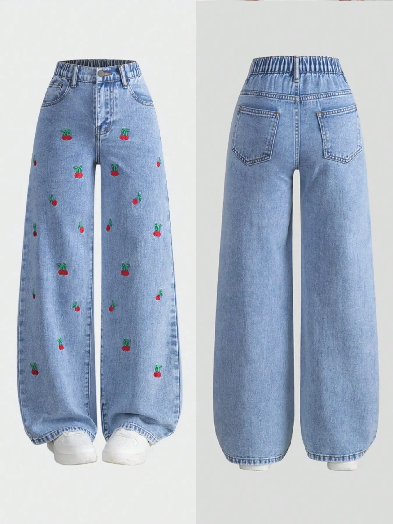 Women's Loose Fit Baggy Denim Long Pants Jeans, Unique Print, Slimming and Versatile, Fashionable Trend, Suitable for All Seasons