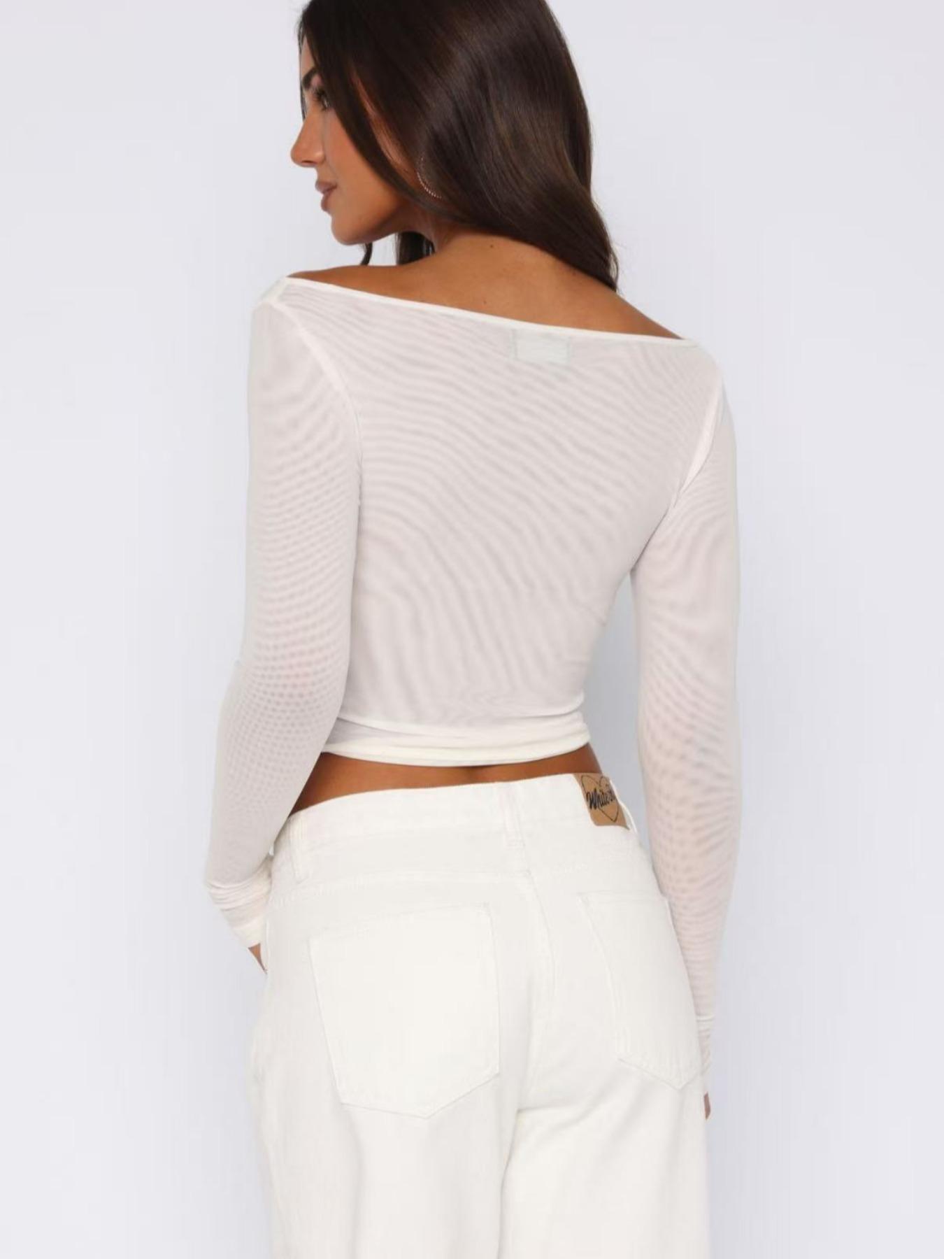 Summer Sheer Plain Slim Sexy Top, Elegant and Stylish Design, Perfect for Parties and Casual Outings, Breathable Mesh T-Shirt