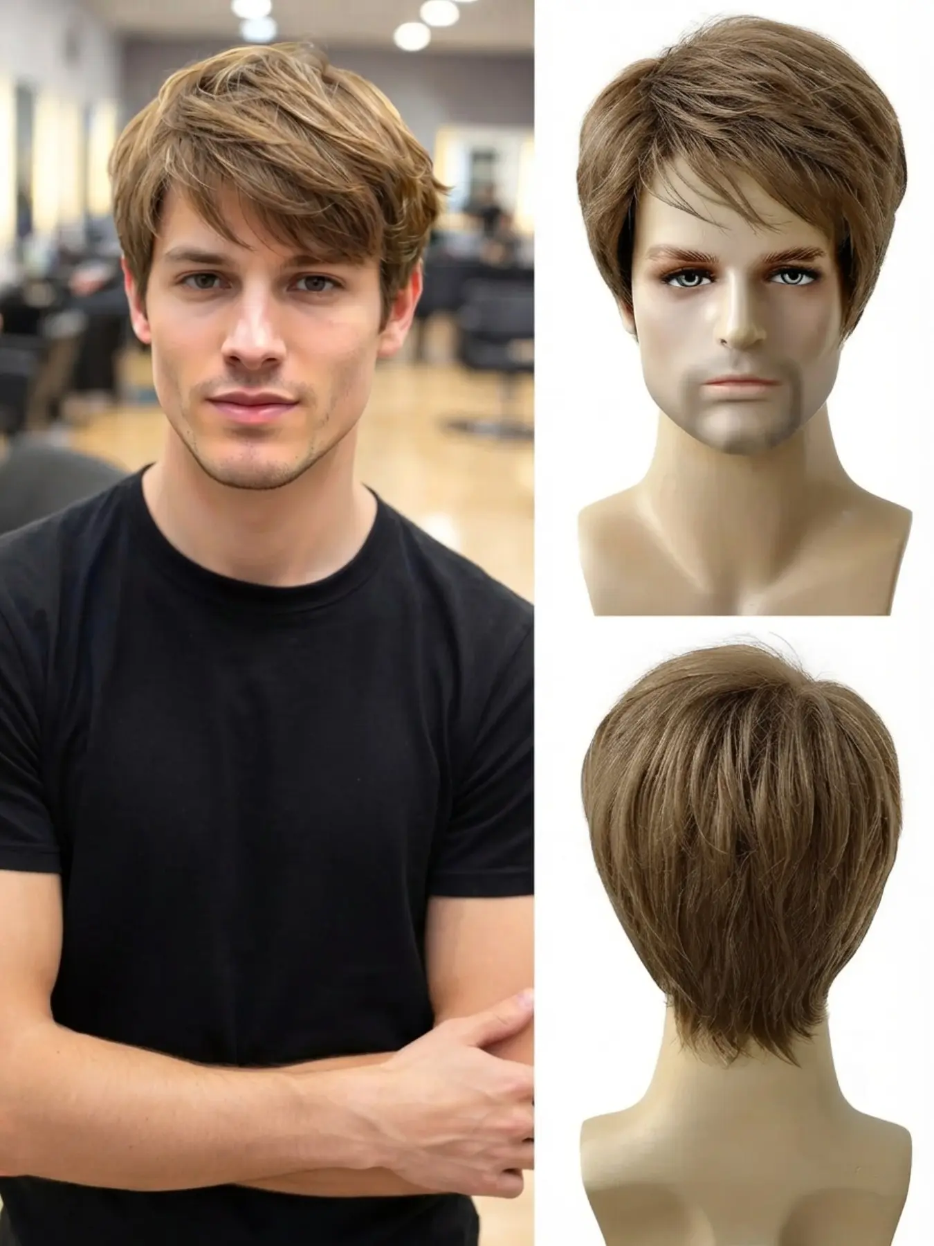 Men's Natural Look Short Brown Wig Fluffy Layered Hair Heat Resistant Synthetic Daily Wear Transformation Perfect for Parties and Dating