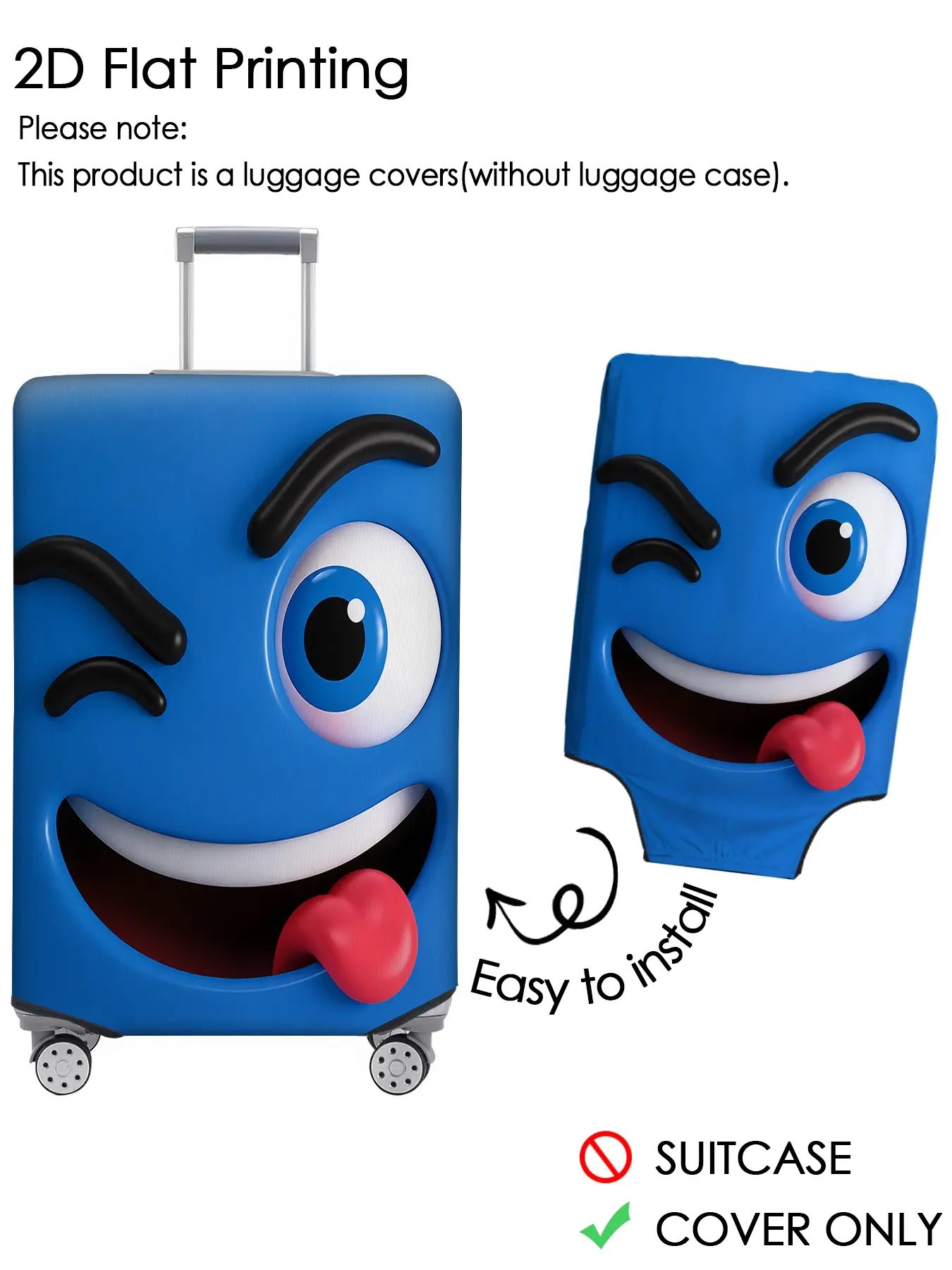 Blue playful cartoon face luggage cover, luggage protection cover with personalized patterns that are not easily confused, dustproof, and scratch resistant, suitable for 18-32 inch luggage, a must-have accessory for travel