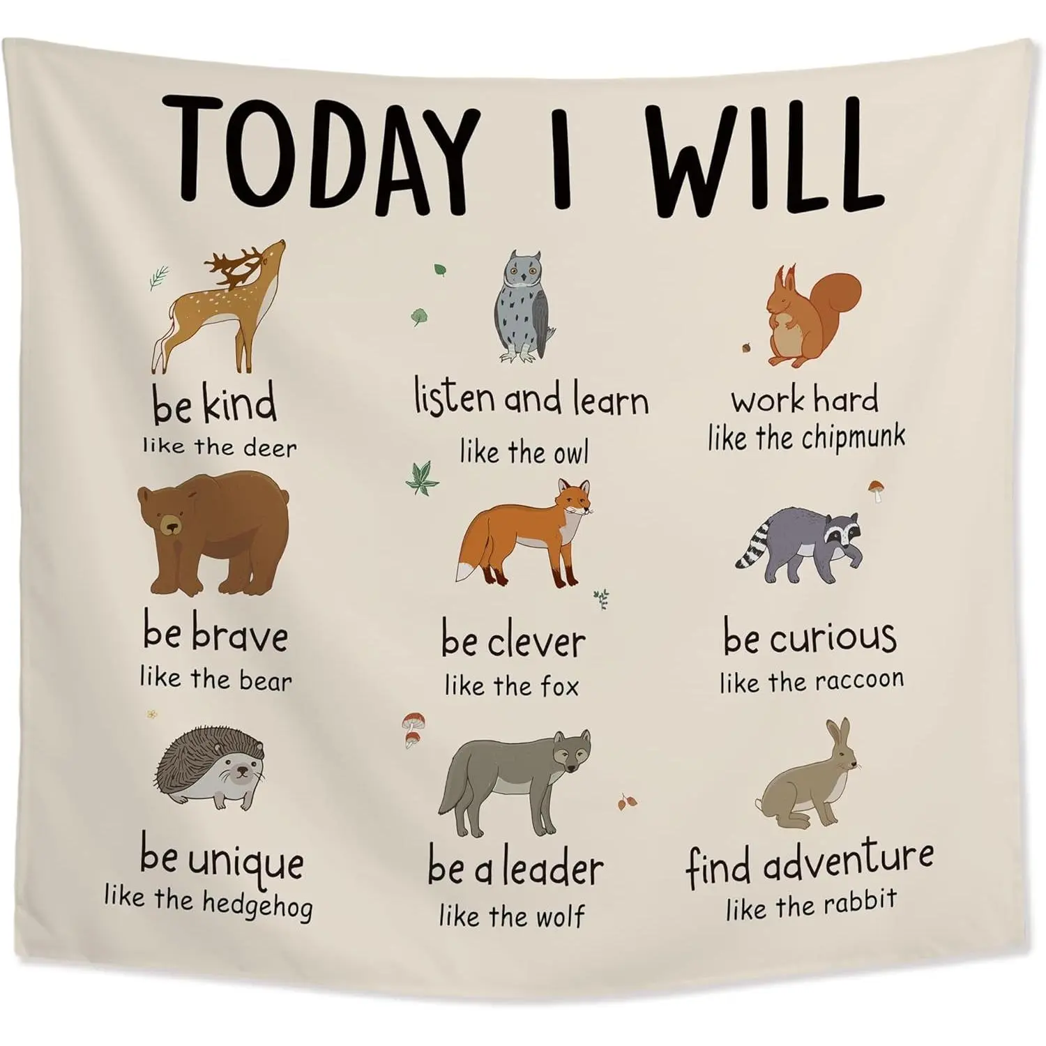 JMENGSSFL Inspirational Animal Nursery Tapestry, Positive Affirmations Tapestry Wall Hanging, Motivational Wall Decor Hanging Tapestries for Home Classroom Kids Nursery Room Bedroom Playroom, 50x60 Inch
