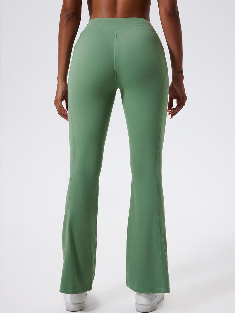 Women's Solid High Waist Flare Leg Sports Leggings, Sporty Overlap Waist Pocket Skinny Pants for Yoga Gym Workout Running, Ladies Sportswear for All Seasons, Flared Yoga Pants, Flared Yoga Bottoms, High Waisted Leggings Women's Solid High Waist Flare Leg Sports Leggings, Sporty Overlap Waist Pocket Skinny Pants for Yoga Gym Workout Running, Ladies Sportswear for All Seasons, Flared Yoga Pants, Flared Yoga Bottoms, High Waisted Leggings