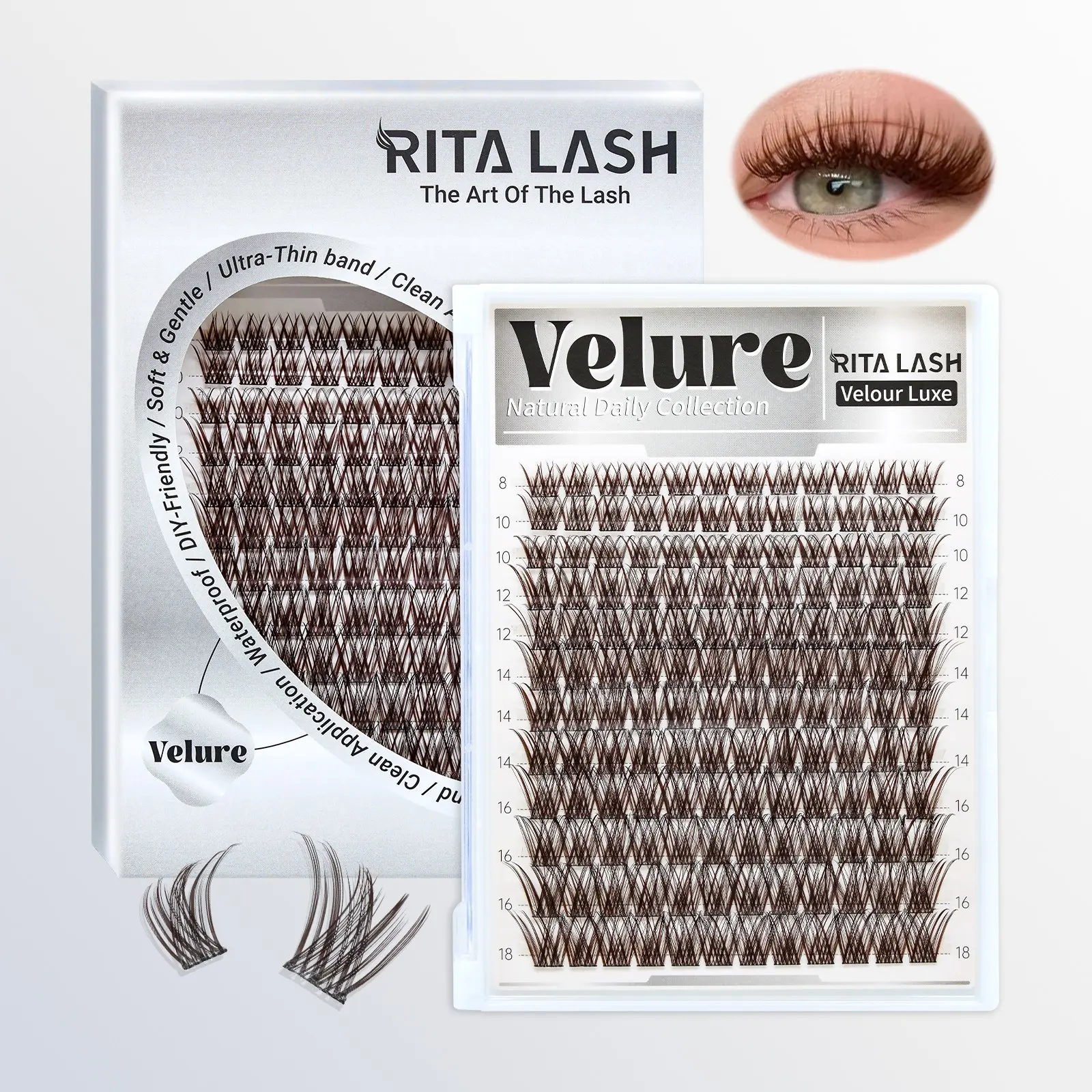 RITALASH 144Pcs Dark Brown Velure Lash Collection Upgrade Lashes with Ultra-Dense, Waterproof, Long-Lasting Lashes | Venus Velure | Beginner-Friendly Lashes for a Flawless Look | Trendy & Must-Have Clusters