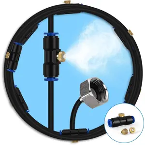 Misting Cooling System, Outdoor Misting System for Patio, 40 FT Misting Line+10 Mist Nozzles+3/4" Brass Adapter,Outdoor Mister System for Patio Garden Trampoline Greenhouse