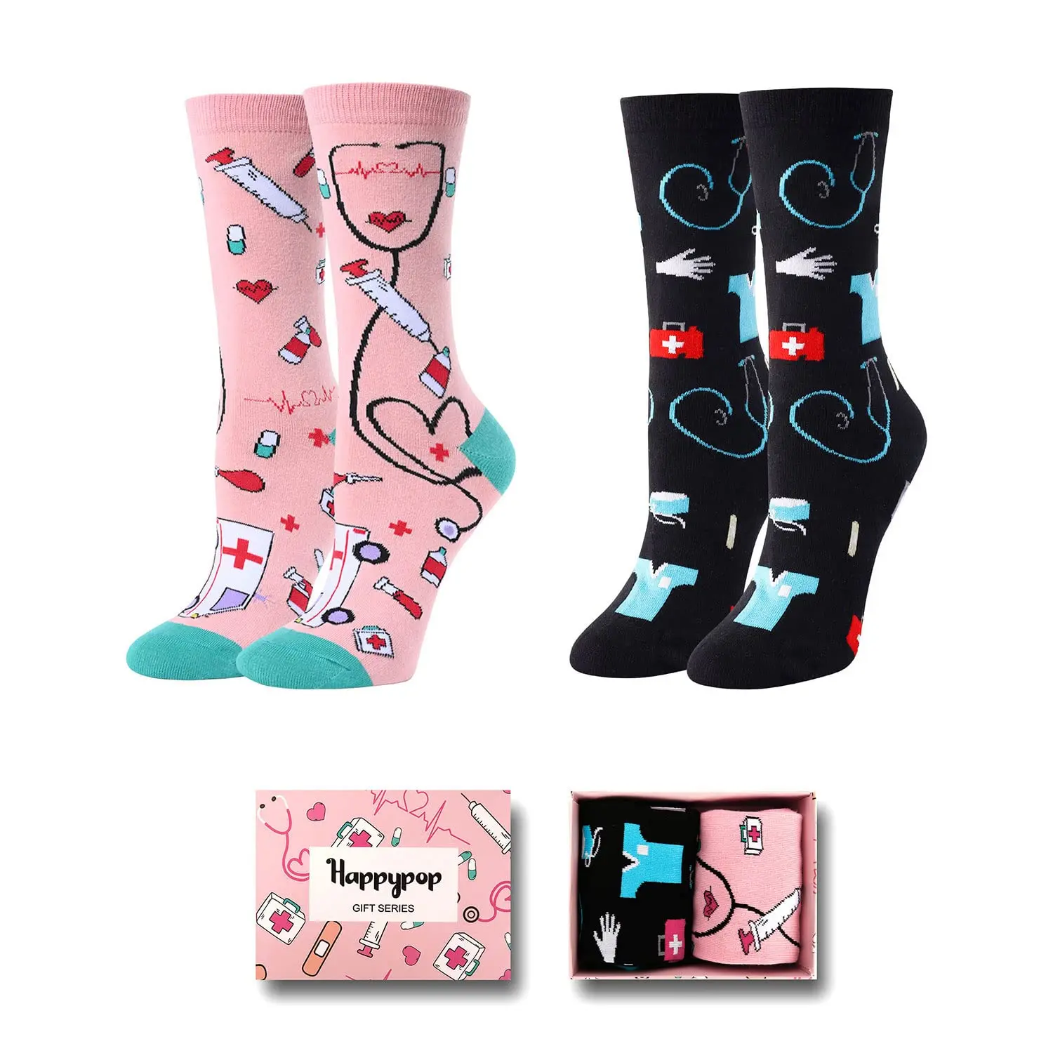 HAPPYPOP Two Pairs Women's Nurse Doctor Paramedic Gifts Nursing Socks, RN Nurses CNA Doctor Gifts