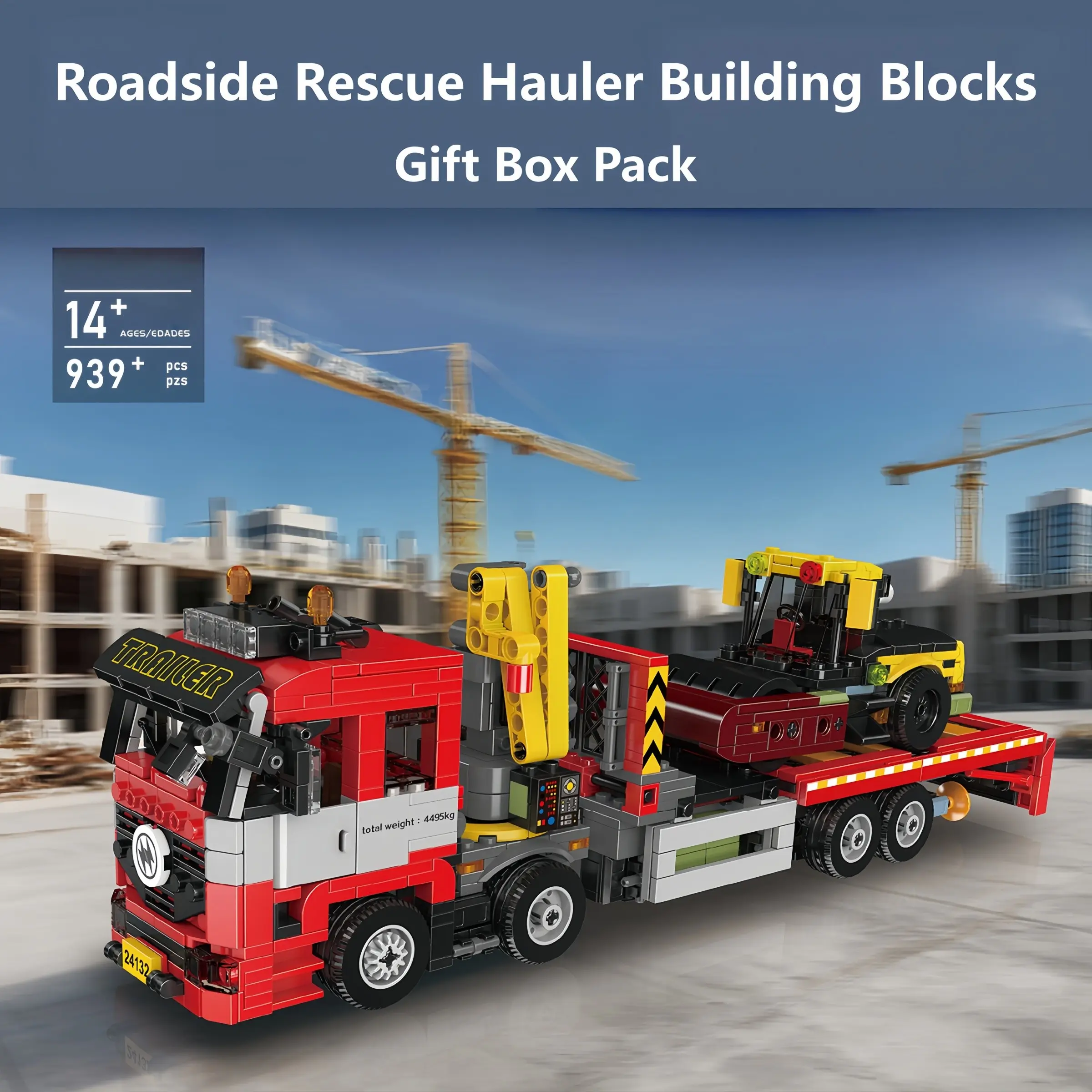 939 Pieces Road Rescue Transport Truck Building Blocks, Realistic Engineering Style, Suitable for Adults and Teens, Home Decor Gift