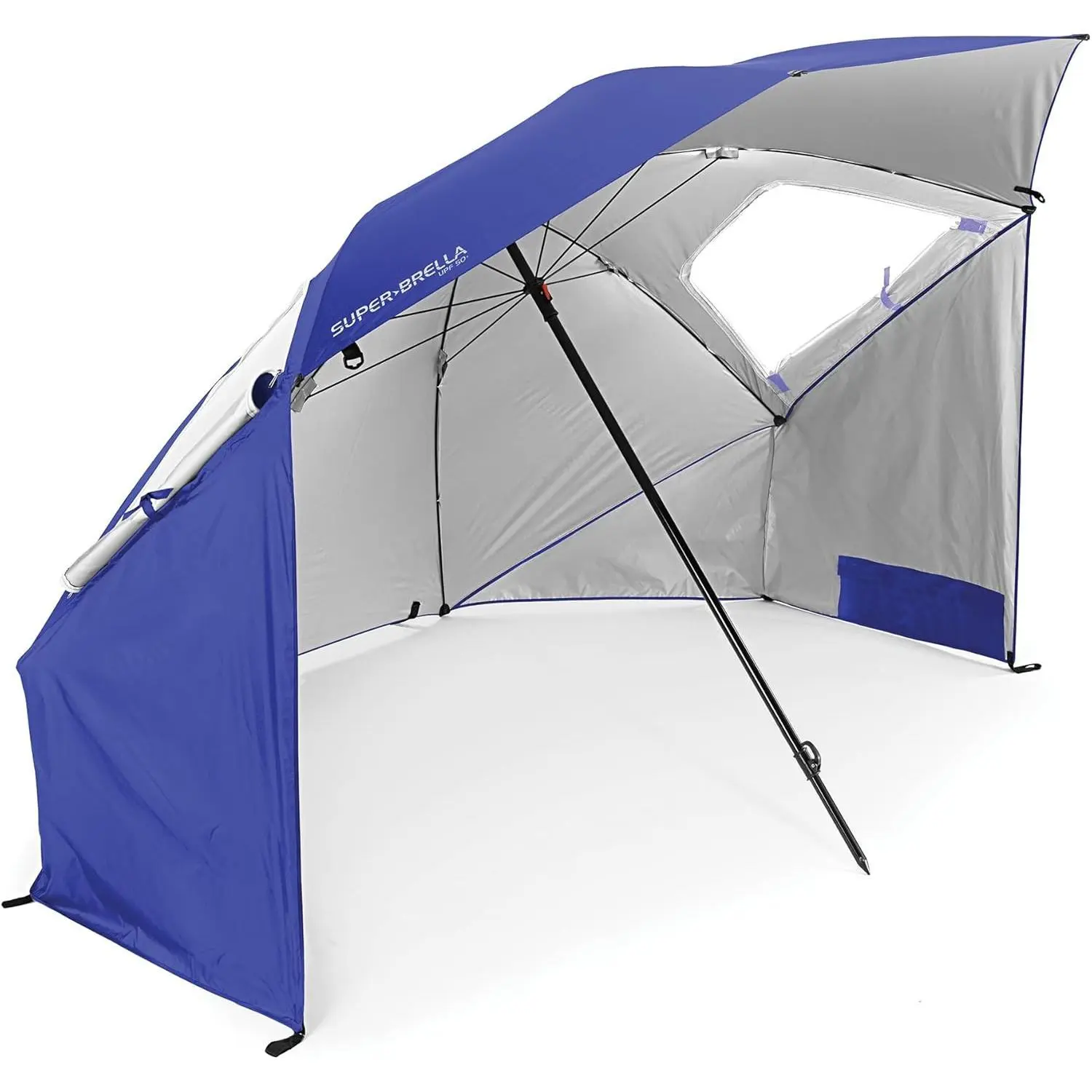 Sport-Brella Super-Brella UPF 50+ Sun and Rain Canopy Umbrella, 8 Foot Portable Beach Shelter with Side Panels, Wind Flaps, and Carry Bag, Blue