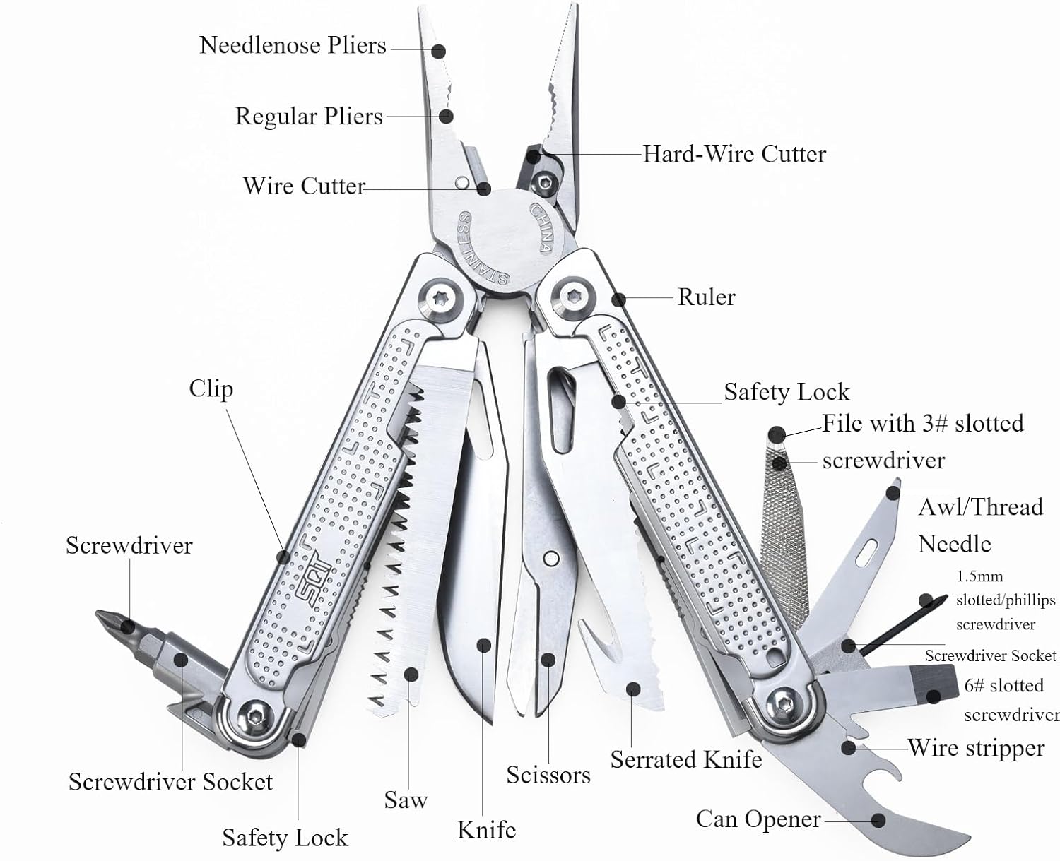 2048 20-in-1 Multitool, Foldable & Self-Locking, Professional Tool for DIY,  Repairs, Outdoor Camping  -Have Gifts for Men, Compact, Durable, -in-One Tool for Every Task