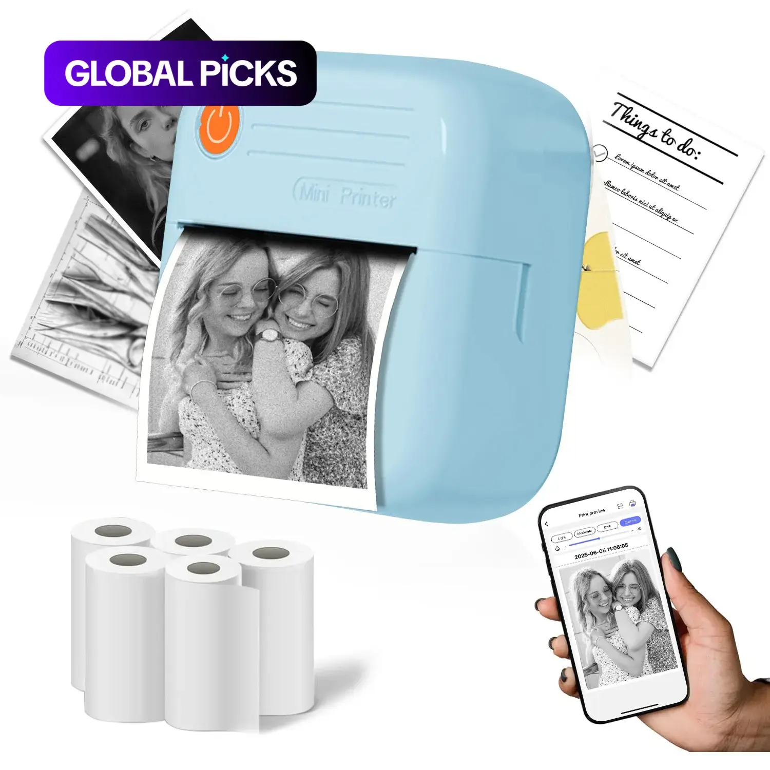 Portable wireless photo printer, rechargeable instant photo paper printer, compatible with iPhone and Android, perfect for shooting events, Smartphone Photo Printer, Wireless Mobile Printer, Portable Printers #GLOBAL PICKS