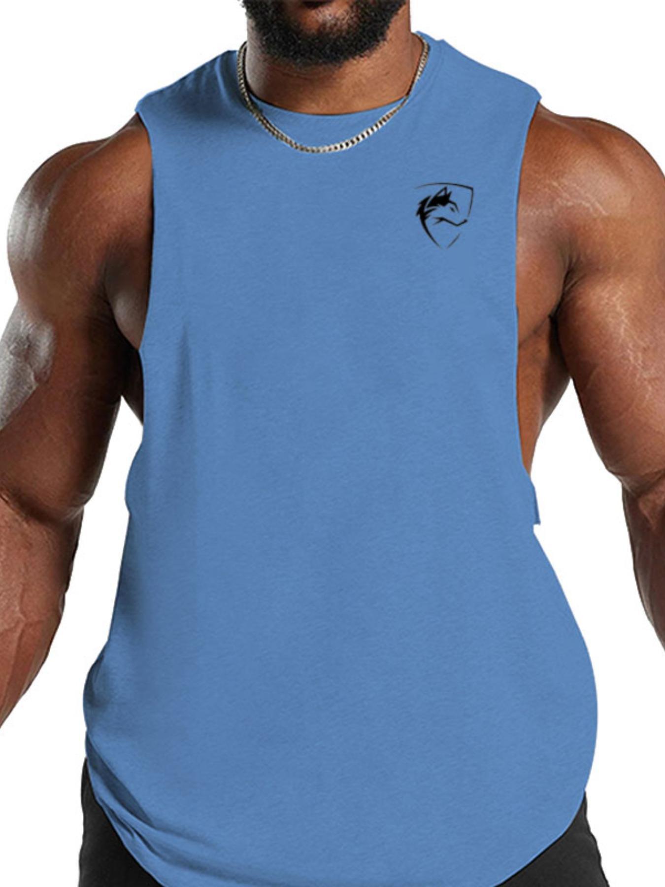 Men's Wolf Print Round Neck Tank Top, Regular Fit Casual Comfy Breathable Sleeveless Top for Summer, Men's Clothes for Gym Workout Running, Athletic Workout Clothing