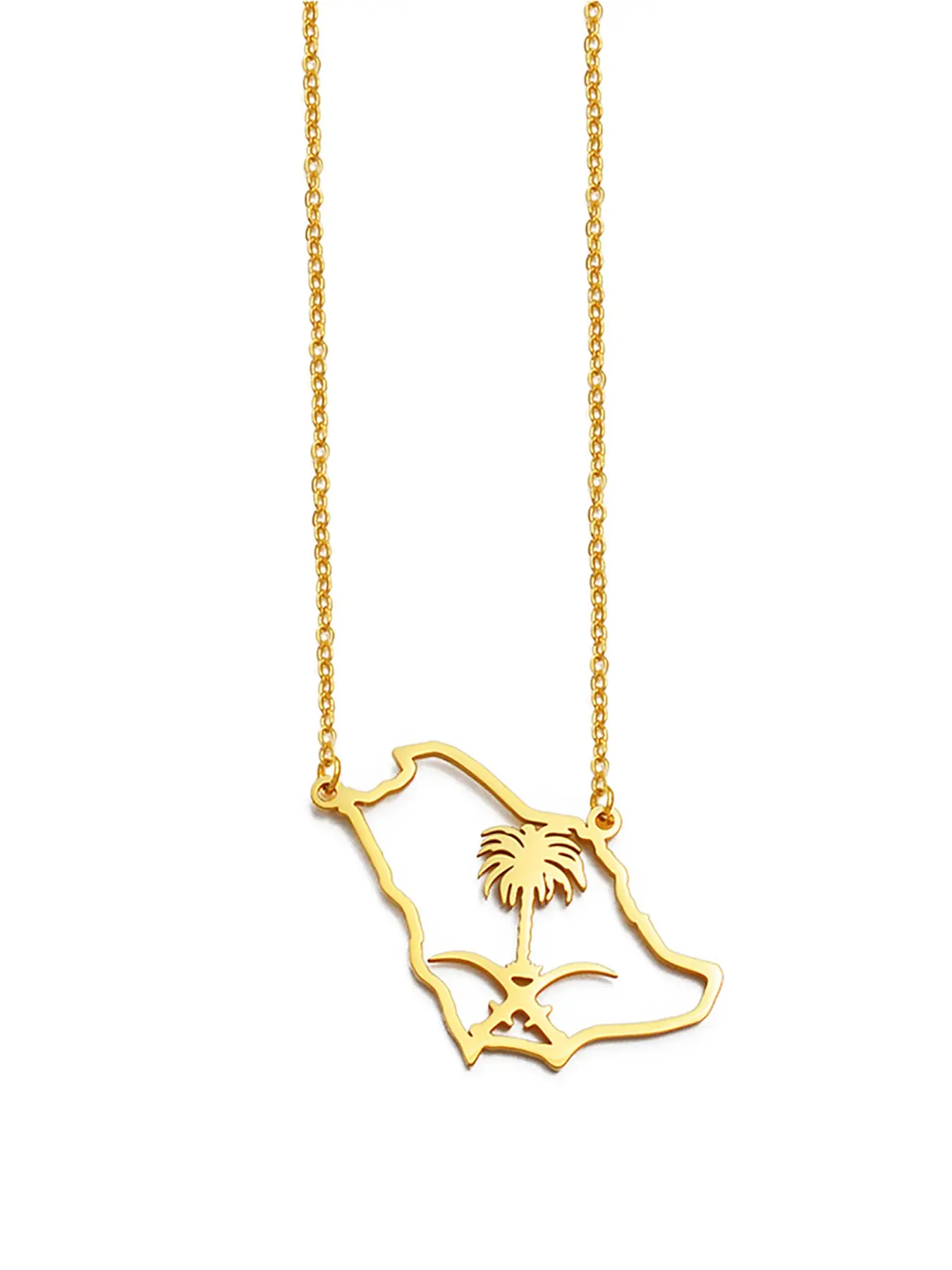 1pc Saudi Arabia Map and Emblem Pendant Chain Necklaces Stainless Steel Jewelry Women