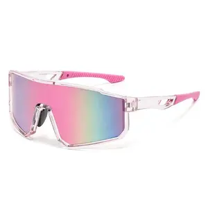 One-Piece Cycling Sunglasses for Men Women, UV400 Protection Windproof Colorful Mirrored Sports Eyewear, Lightweight Anti-Glare Glasses for MTB Road Bike Riding Driving Running Outdoor Activities