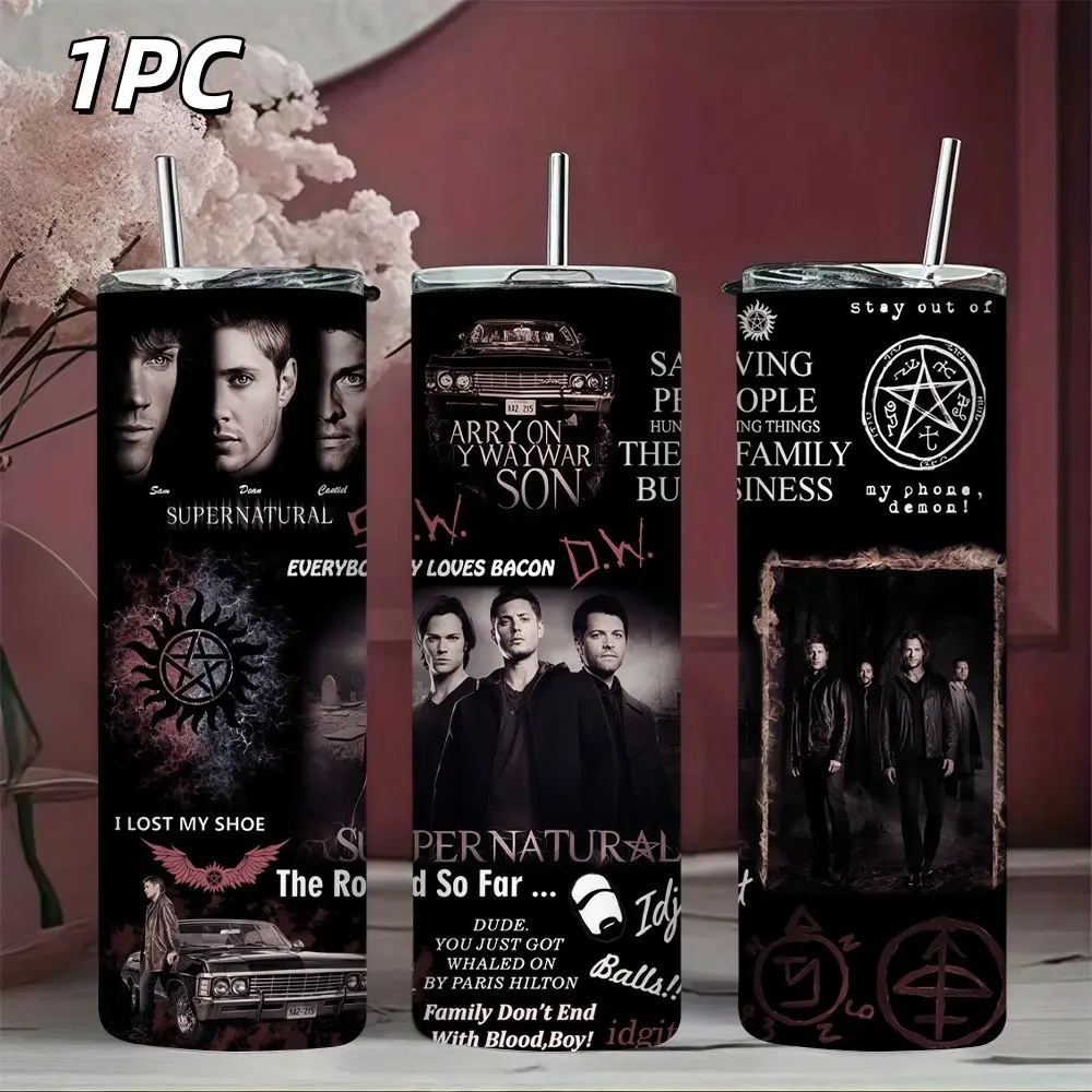 1pc 20oz Stainless Steel Insulated Travel Mug, Supernatural Winchester Brothers TV Show Gift, Perfect for Fans, Durable and Stylish Design