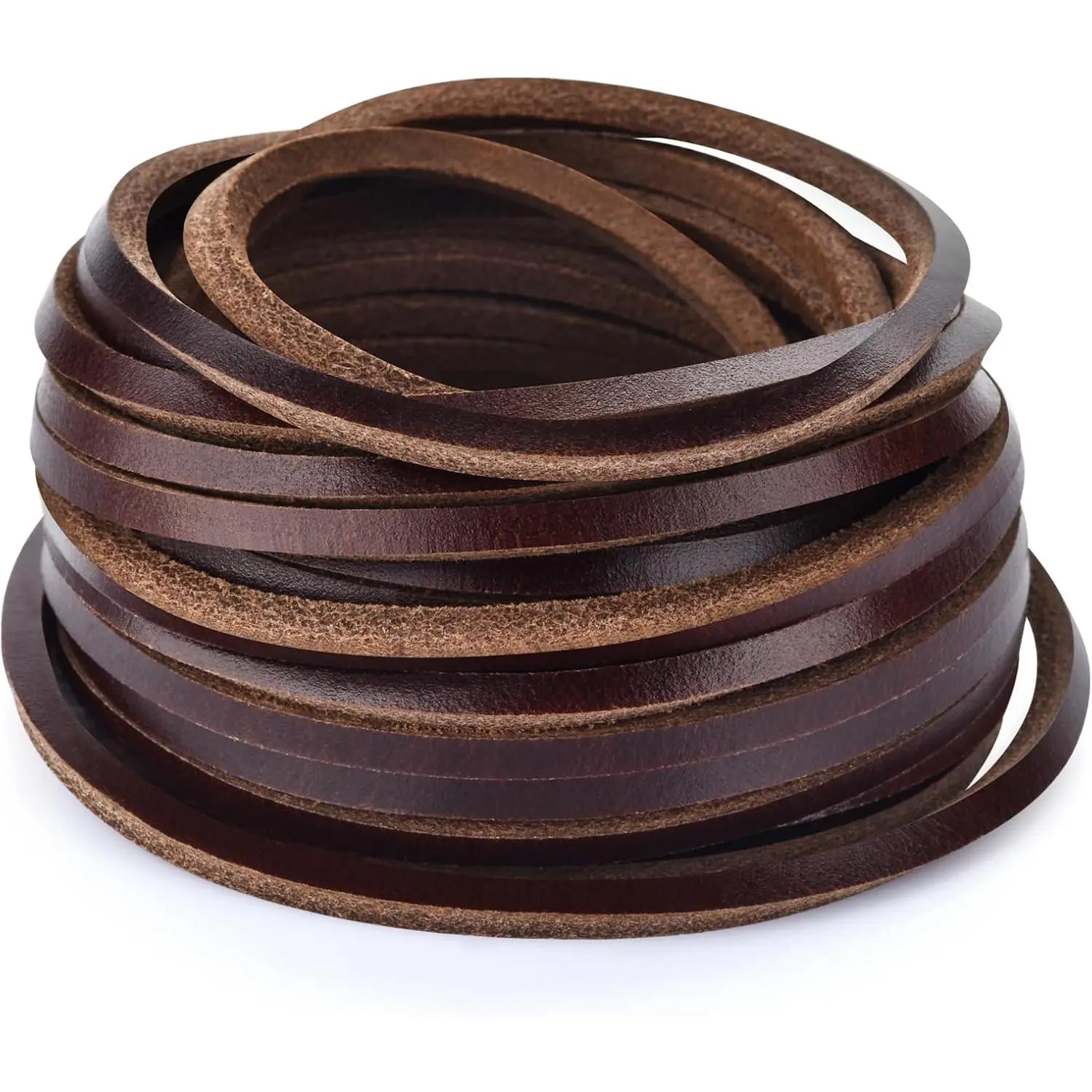 3mm Flat Genuine Leather Cord, Full Grain Cowhide Leather Lace Braiding String for Jewelry Making DIY Craft, Oil Tan Red Brown, 5Yards