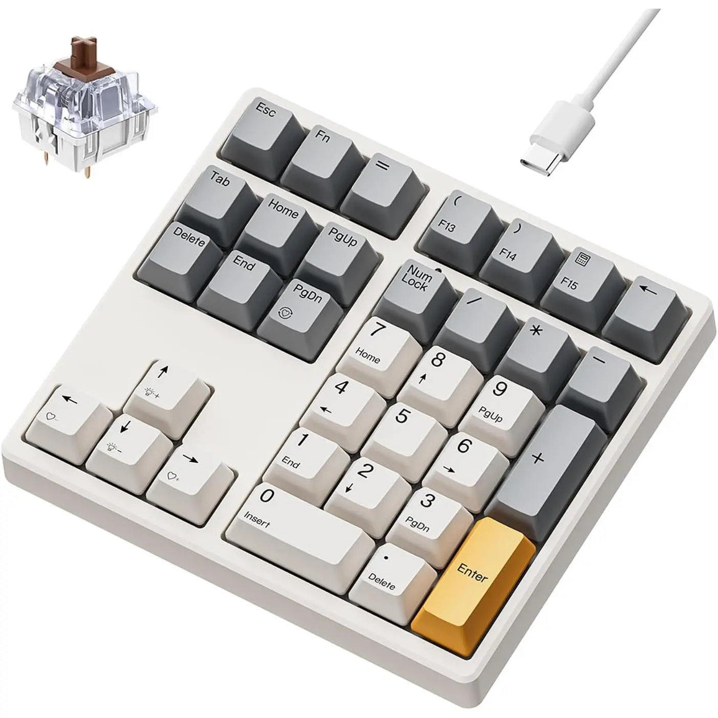 KN34 Wired Mechanical Number Pad- 34  Hot Swappable Numeric Keypad with White Backlight& PBT Keycaps for Laptop, MacBook, PC Desktop, Compact Keyboard(Retro Beige,Brown )