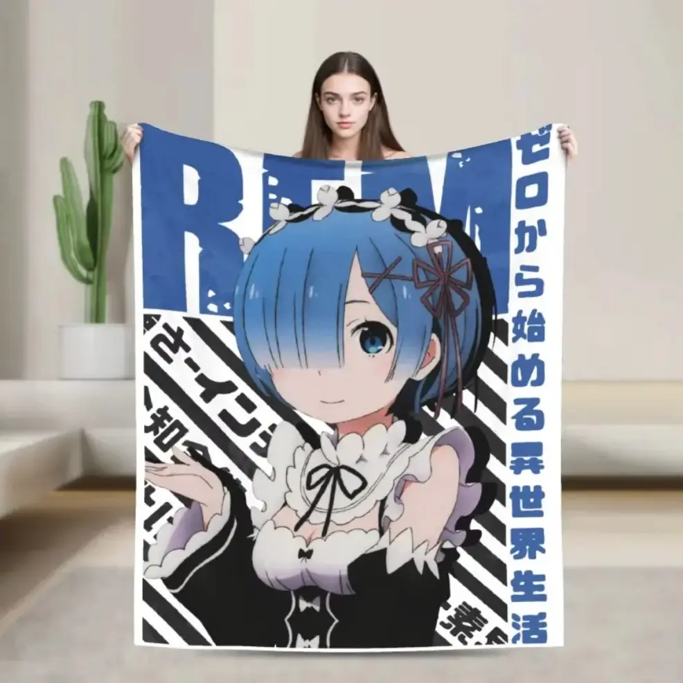 Rezero Rem Re:Life In A Different World From Zero Flannel Baby Blanket Adult Blanket, Soft Breathable Fleece Textile Decor, Super Warm Throw Blanket for Bed Bedroom Quilt, Ideal Birthday Holiday Housewarming Gift for Anime Fans birthday gift