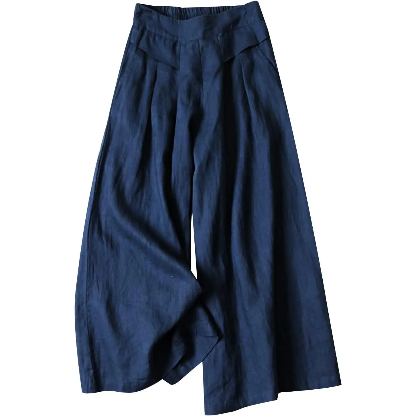 Women's Linen Blend Breezy Wide Leg Culottes - Elastic Waist, Casual, Pocket-Equipped Capris Trousers