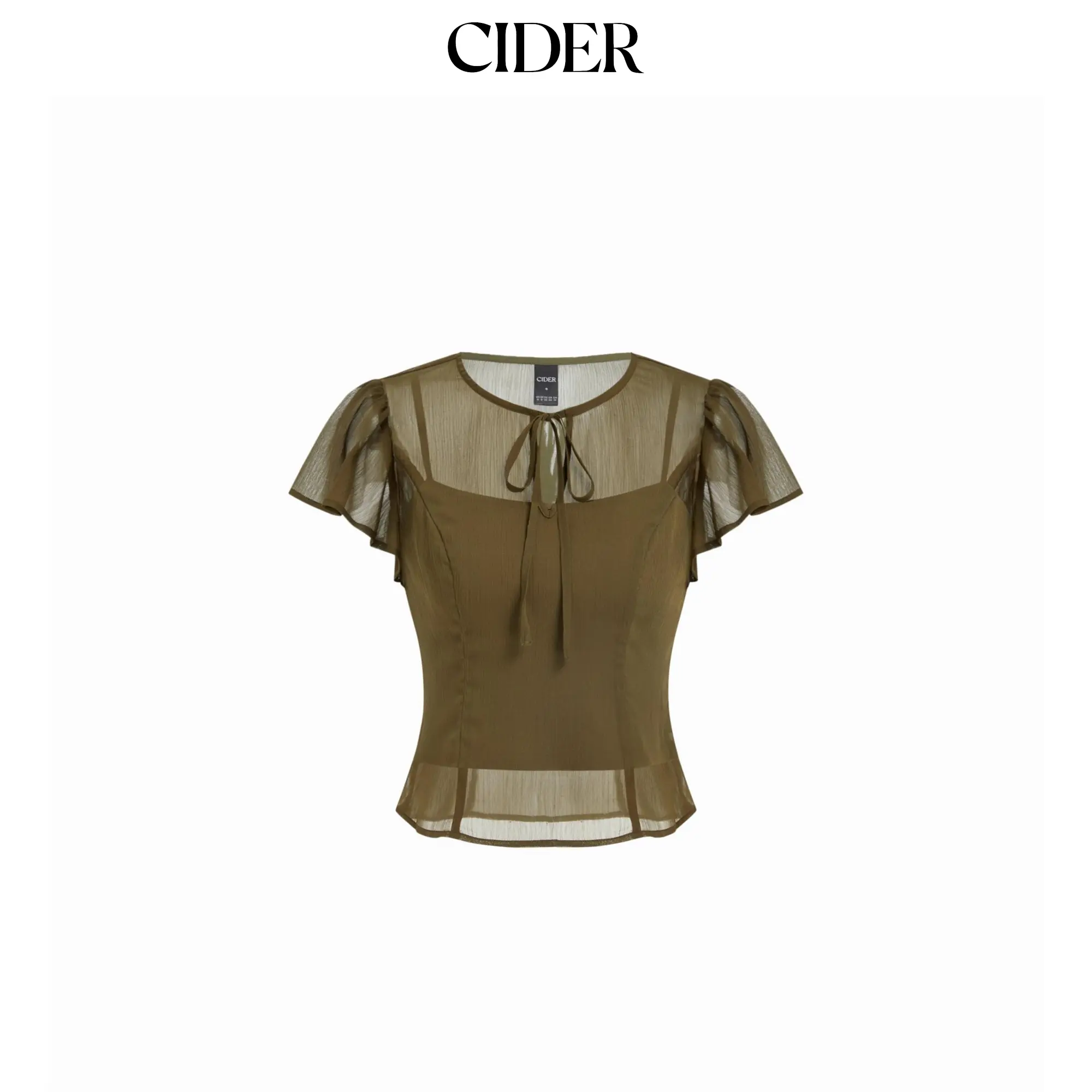 Cider Chiffon Tie-Neck Ruffle Sleeve Layered Blouse