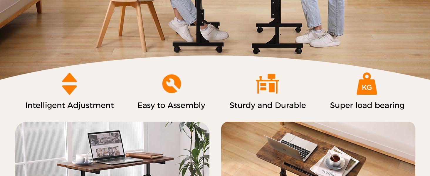 Standing Desk Adjustable Height, Mobile Stand Up Desks with Wheels Small Computer Desks Rolling Desk, Portable Laptop Desks Rustic Standing Table Sit Stand Home Office Desks