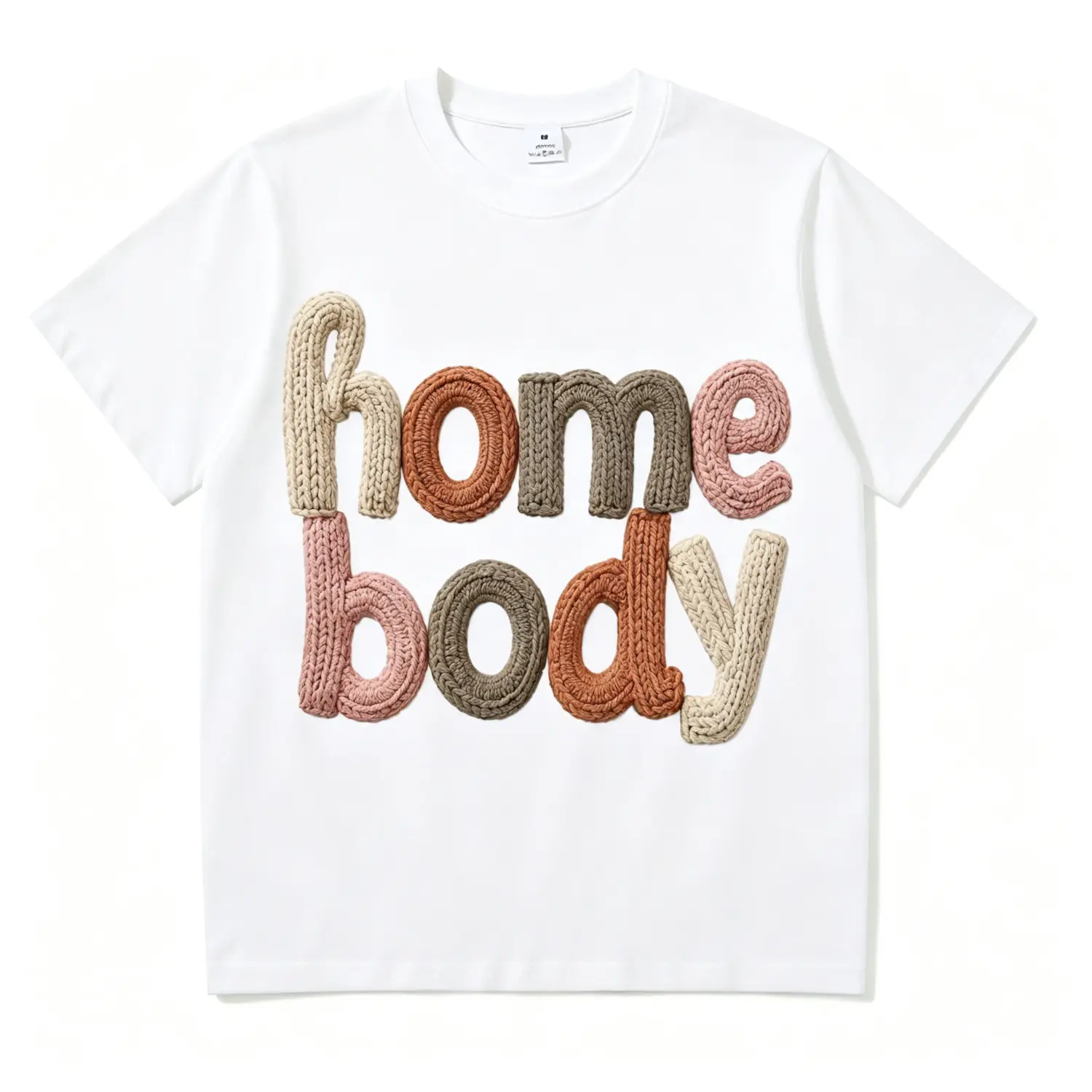 100% Cotton Home Body T-Shirt, 3D Knit Crochet Cozy Graphic Tee, Unisex Soft Comfort Fit, Vintage Introvert Stay Home Gift, Trendy Aesthetic Casual Tee, Multi Colors