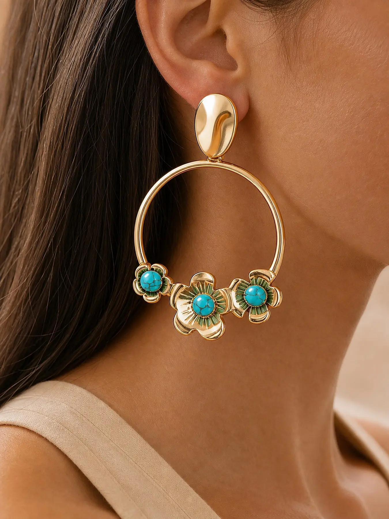 Acrylic Round Flower Earrings, Unique Vintage Style, High-End Design, Luxury Ear Jewelry, Fashionable and Elegant Accessories