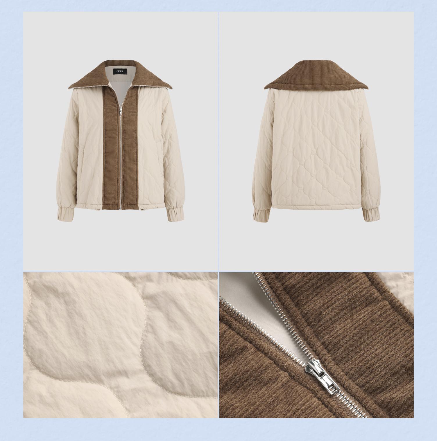 Cider [size 4-10] Corduroy Collar Pocket Zipper Quilted Puffer Jacket