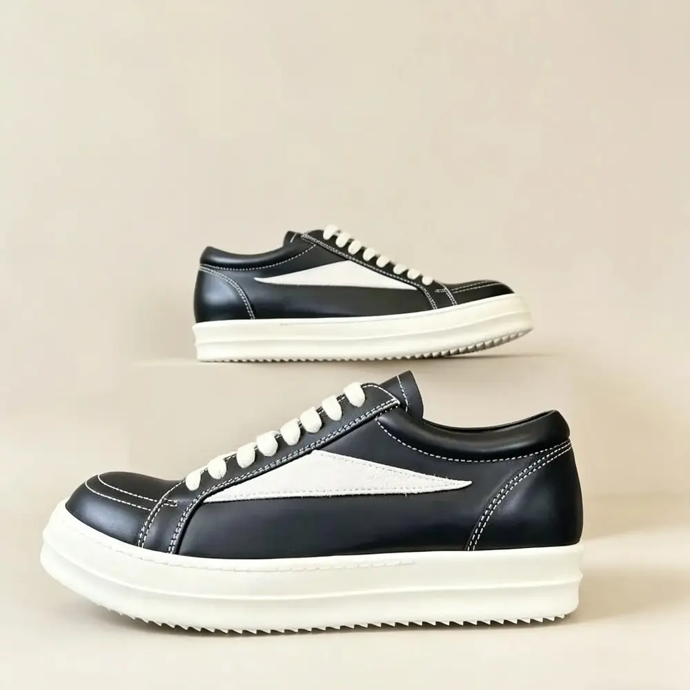 inverted triangle white thick sole cowhide sneakers size 35-47 men's and women's ro punk style shoes designer height increasing genuine leather retro shoes