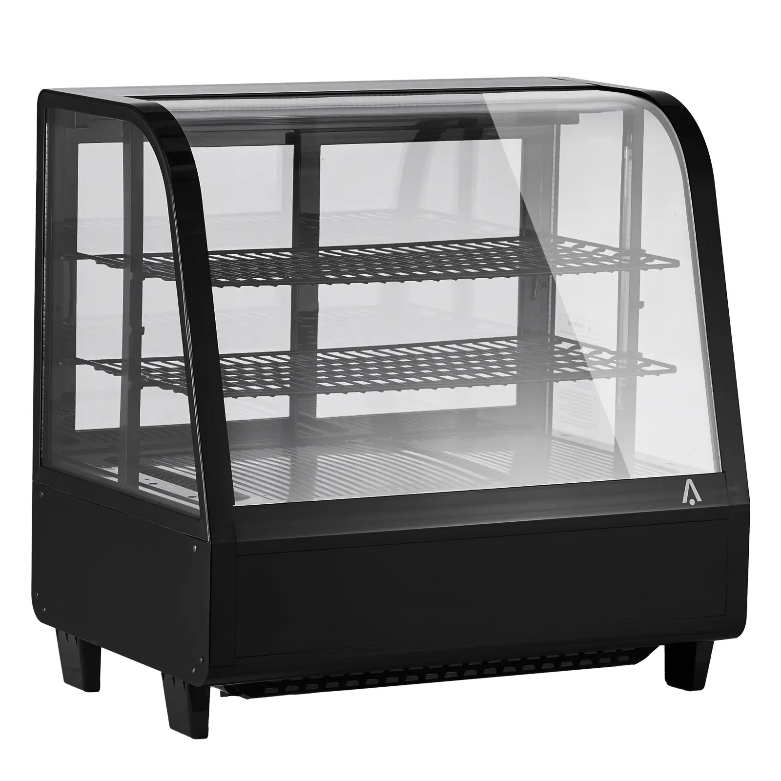 3.5 Cu.Ft Countertop Refrigerated Display Case, 100L, LED Lighting, Double-Layer Tempered Glass, Black