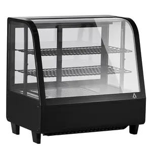 3.5 Cu.Ft Countertop Refrigerated Display Case, 100L, LED Lighting, Double-Layer Tempered Glass, Black