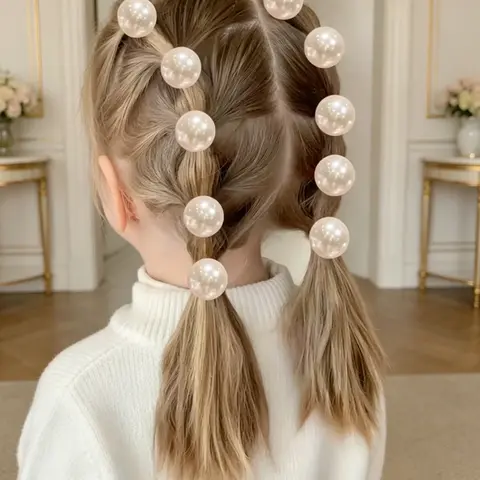 10pcs Girls Girly Colorful Faux Pearls Hair Ties, Cute Shiny Stars & Hearts Hair Bands, Durable Lightweight Hair Accessories Set, Hairstyle Accessory, Hair Decor for Parties and Festivals